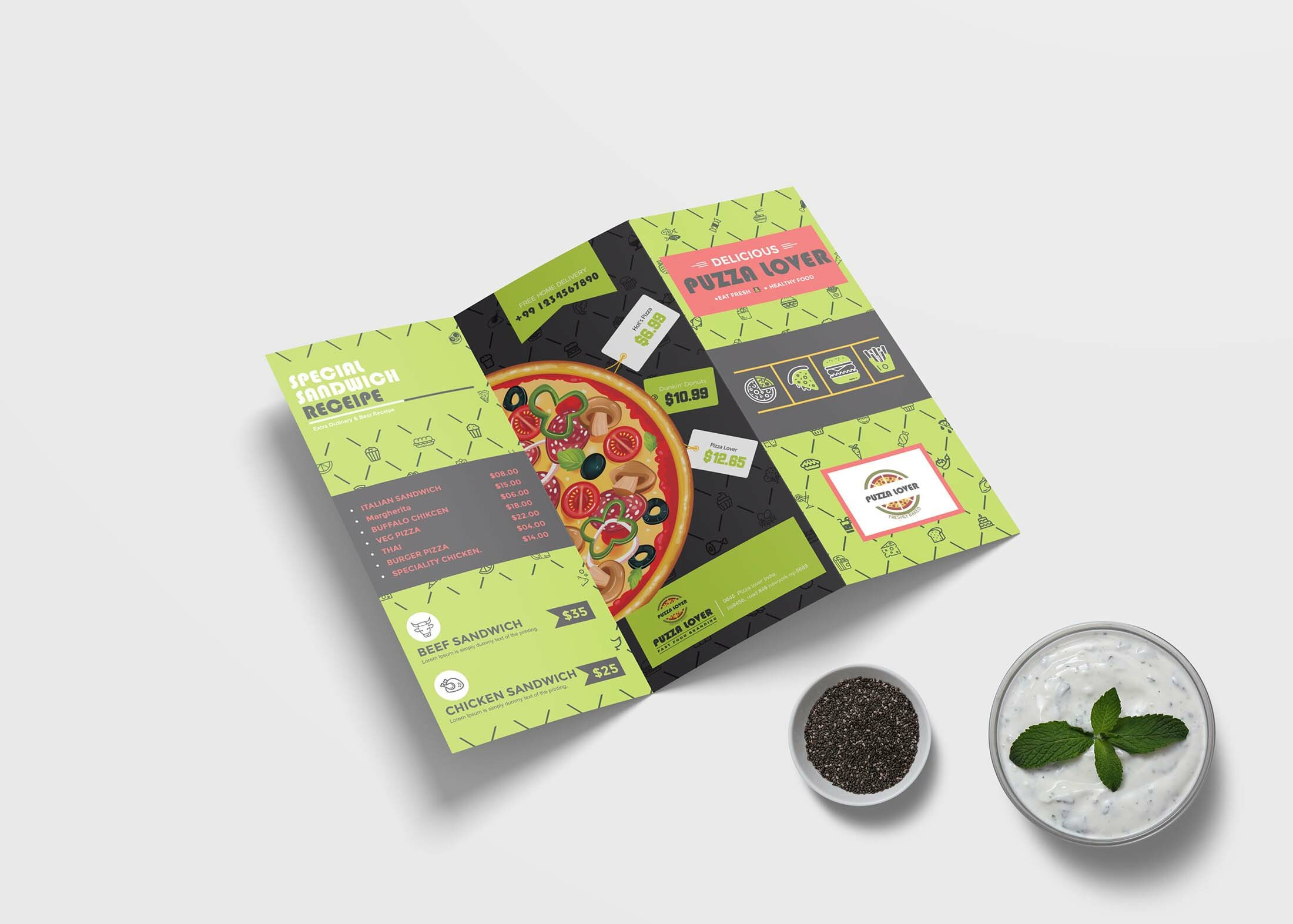 Free Healthy Green Tri-Fold Menu Template