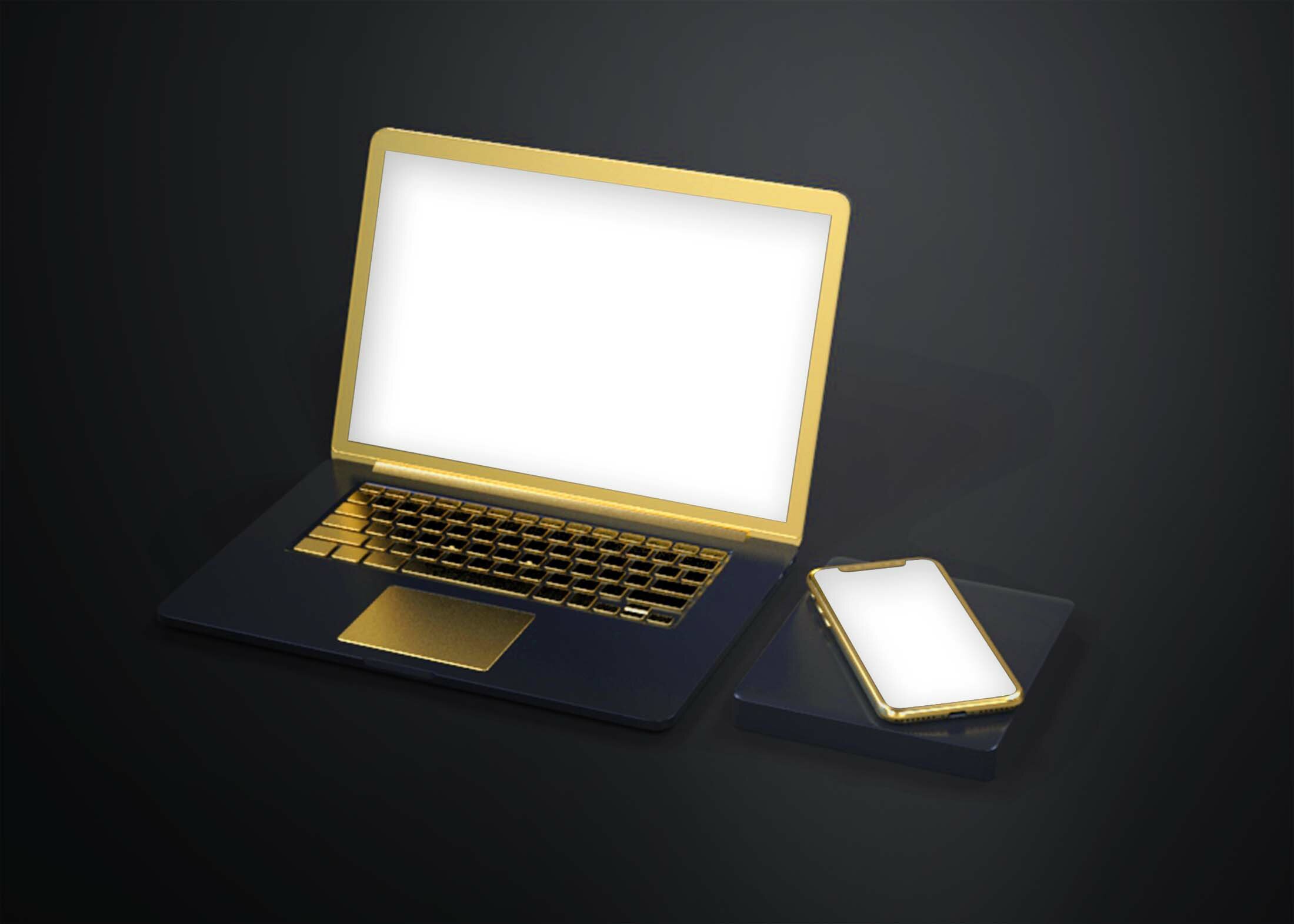 Free Gold Macbook and iPhone Mockup