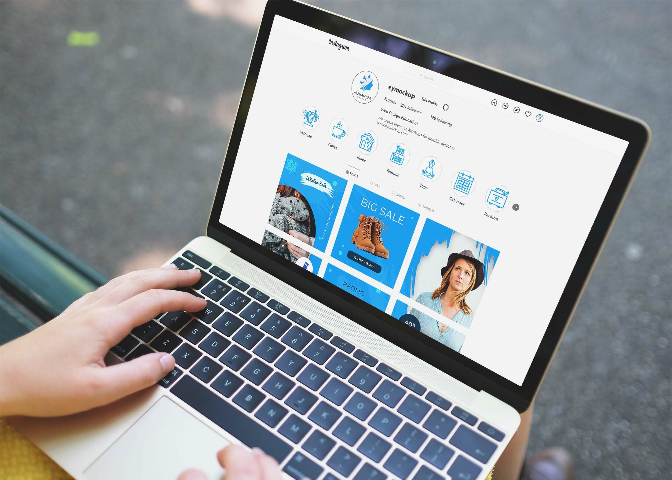 Free Laptop with Hand Mockup